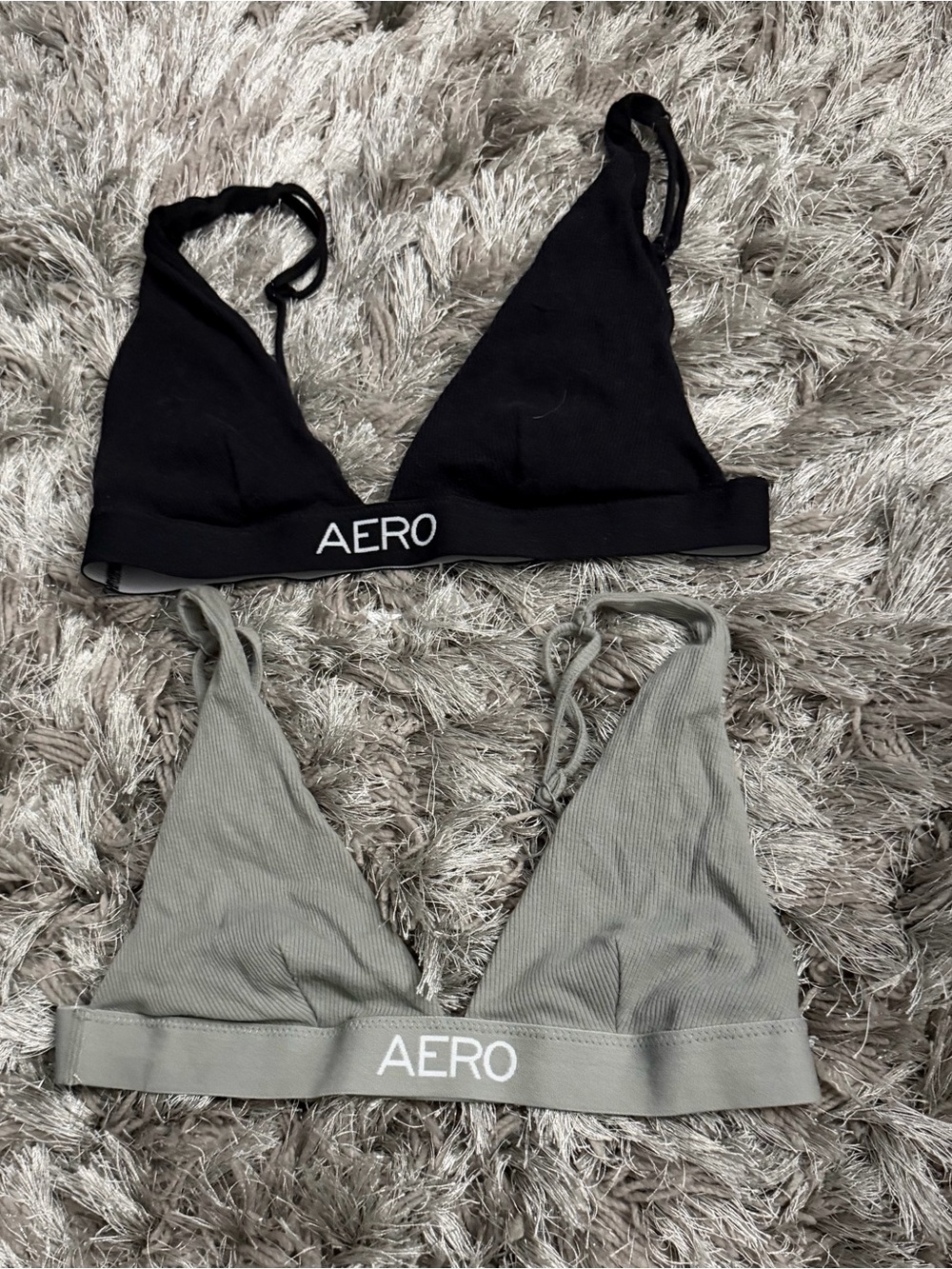 Aeropostale Ribbed Triangle Bralettes — Black & Sage Green